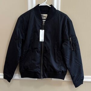 Label Men's Black Bomber Jacket with Utility Sleeve Pocket